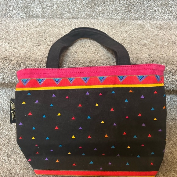 Vintage Laurel Burch Feline Friends 3 Cats Tote. With wooden charm. Zip top. - Picture 4 of 14